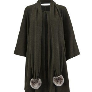 CAbi Dark Olive Poncho with Faux Fur Trim